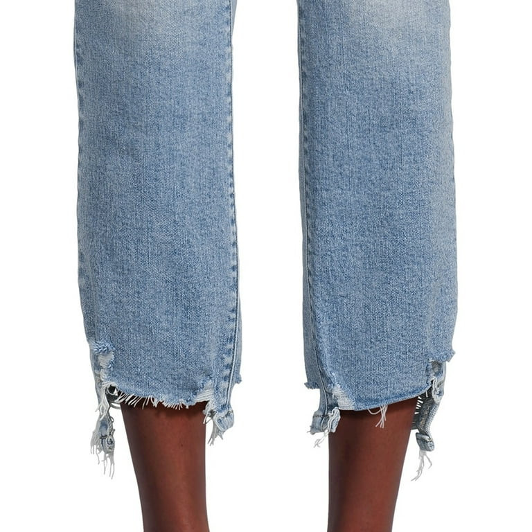 Time and Tru Women's Destructed Hem Straight Leg Jeans, 27.5" Inseam for Regular, Sizes 2-18 - Wa... | Walmart (US)