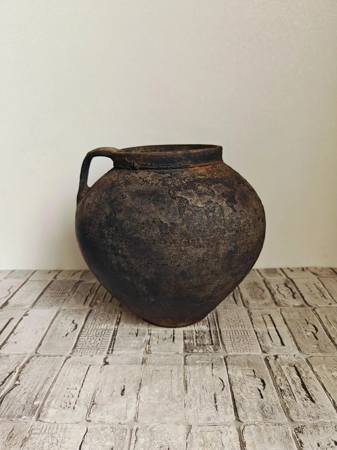 Vintage Rustic Clay Pot: Black Wabi Sabi Vase, Antique Vessel - Etsy | Etsy (US)