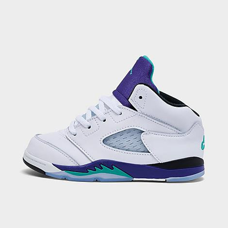 Jordan Kids Toddler Air Retro 5 Basketball Shoes in White/New Emerald/Grape Ice Size: 5.0 | Finish Line (US)