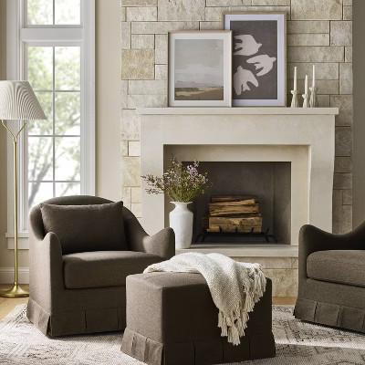 Box Pleat Upholstered Ottoman Brown - Threshold™ designed with Studio McGee | Target