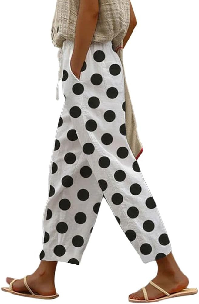 chouyatou Women's Vintage Floral Print High Elastic Waist Wide Leg Capri Beach Palazzo Pants with... | Amazon (US)