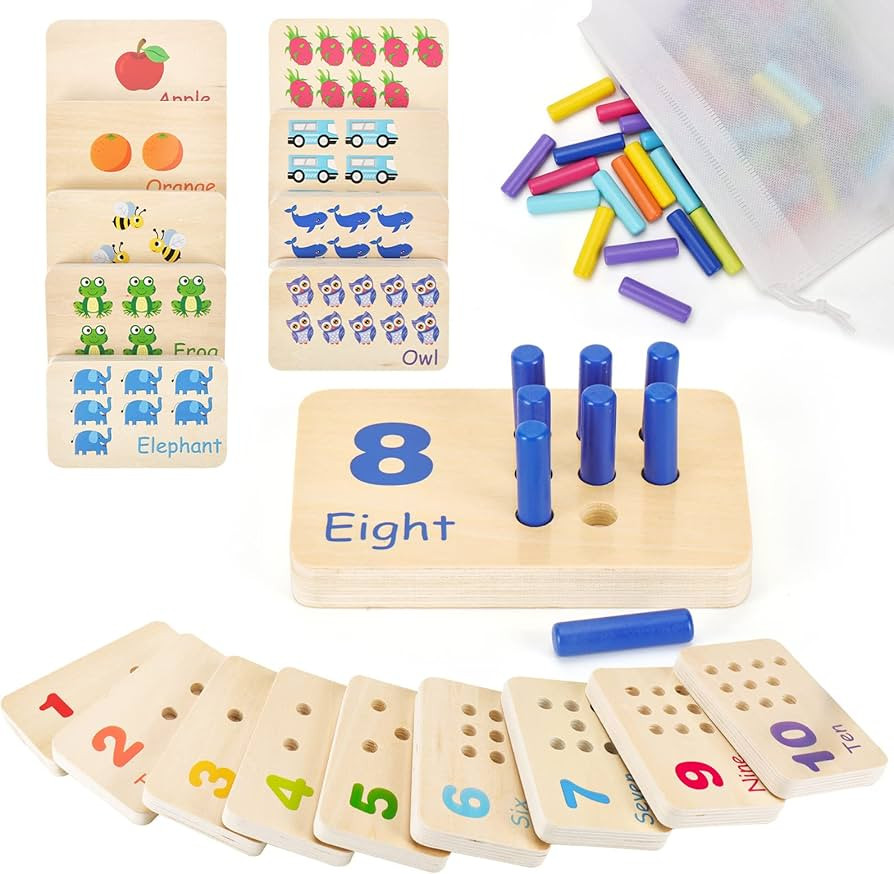 Wooden Montessori Number Blocks for Toddlers, Counting Peg Board for Kids Age 3 4 5,Preschool Lea... | Amazon (US)