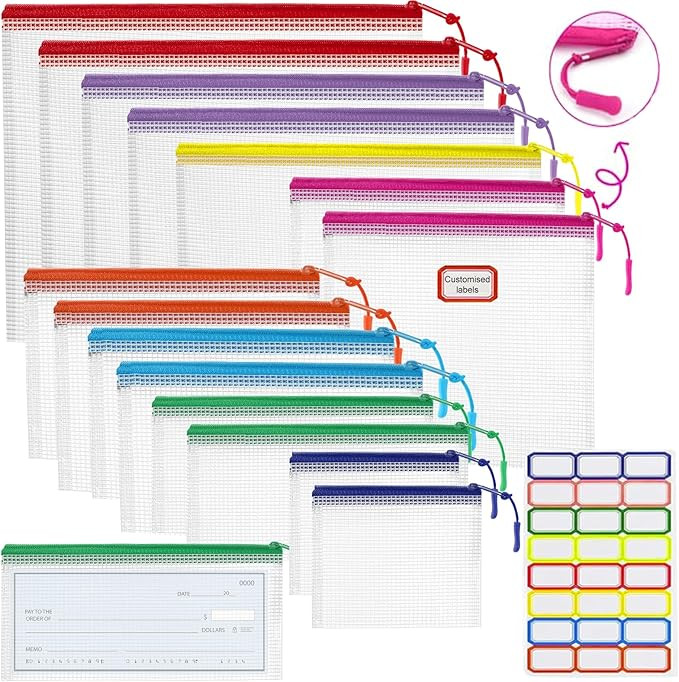 15pcs Mesh Zipper Pouch for Organization, Waterproof Zipper Pouches Colored PVC Travel Zipper Bag... | Amazon (US)