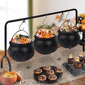 Halloween Witch Cauldron Candy Serving Bowl Hocus Pocus Decor, Set of 3 Black Plastic Cauldron Bo... | Amazon (US)