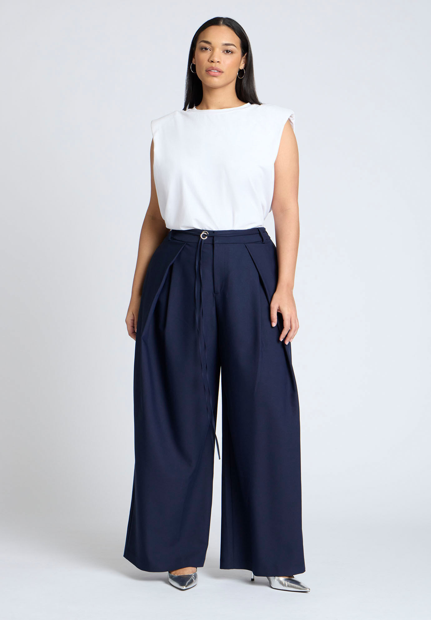 Pleat Detail Trouser With Long Belt | Eloquii