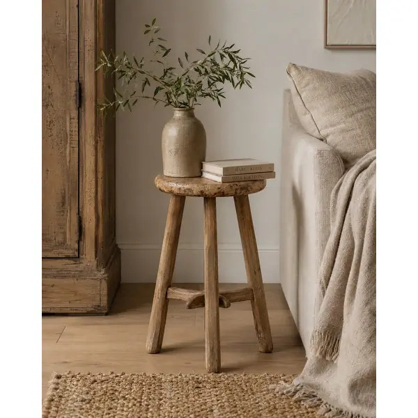 Artissance Round Vintage Stool, Weathered Natural Wood Finish (Size & Finish Vary) - Weathered Na... | Bed Bath & Beyond