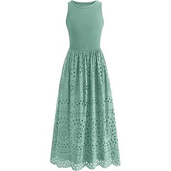 dowerme Women Summer Dresses 2026 Casual Sleeveless Crewneck A-Line Boho Lace Eyelet Cotton Tank ... | Amazon (US)