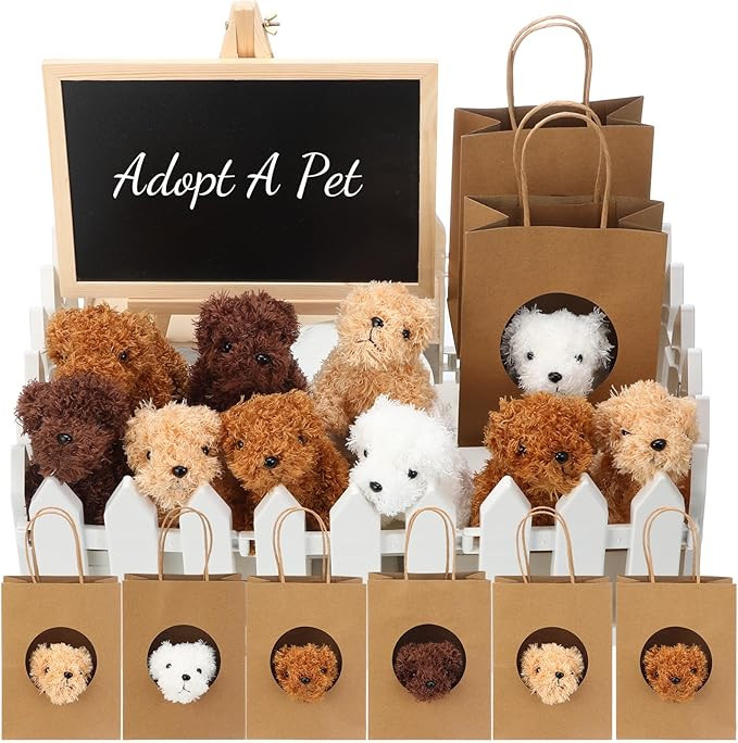 36 Pcs Adopt a Pet Party Favors Mini Plush Stuffed Animal Set with 10 White Plastic Fence 12 Kraf... | Amazon (US)