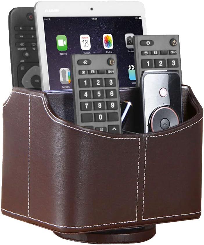 Leather Remote Control Holder, 360 Degree Spinning Desk TV Remote Caddy/Box, Coffee Table Organiz... | Amazon (US)