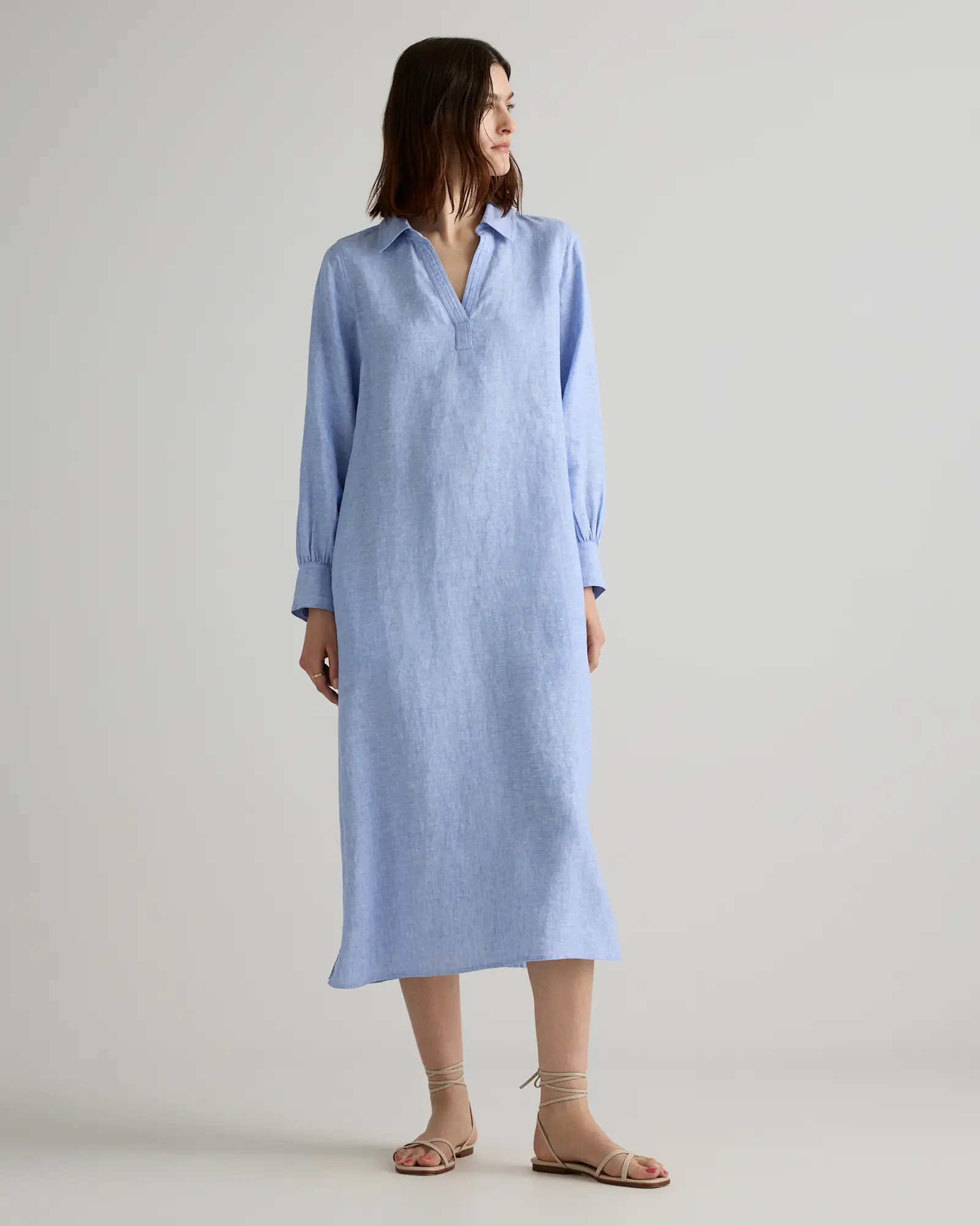 100% European Linen Popover Maxi Dress in French Blue | Quince