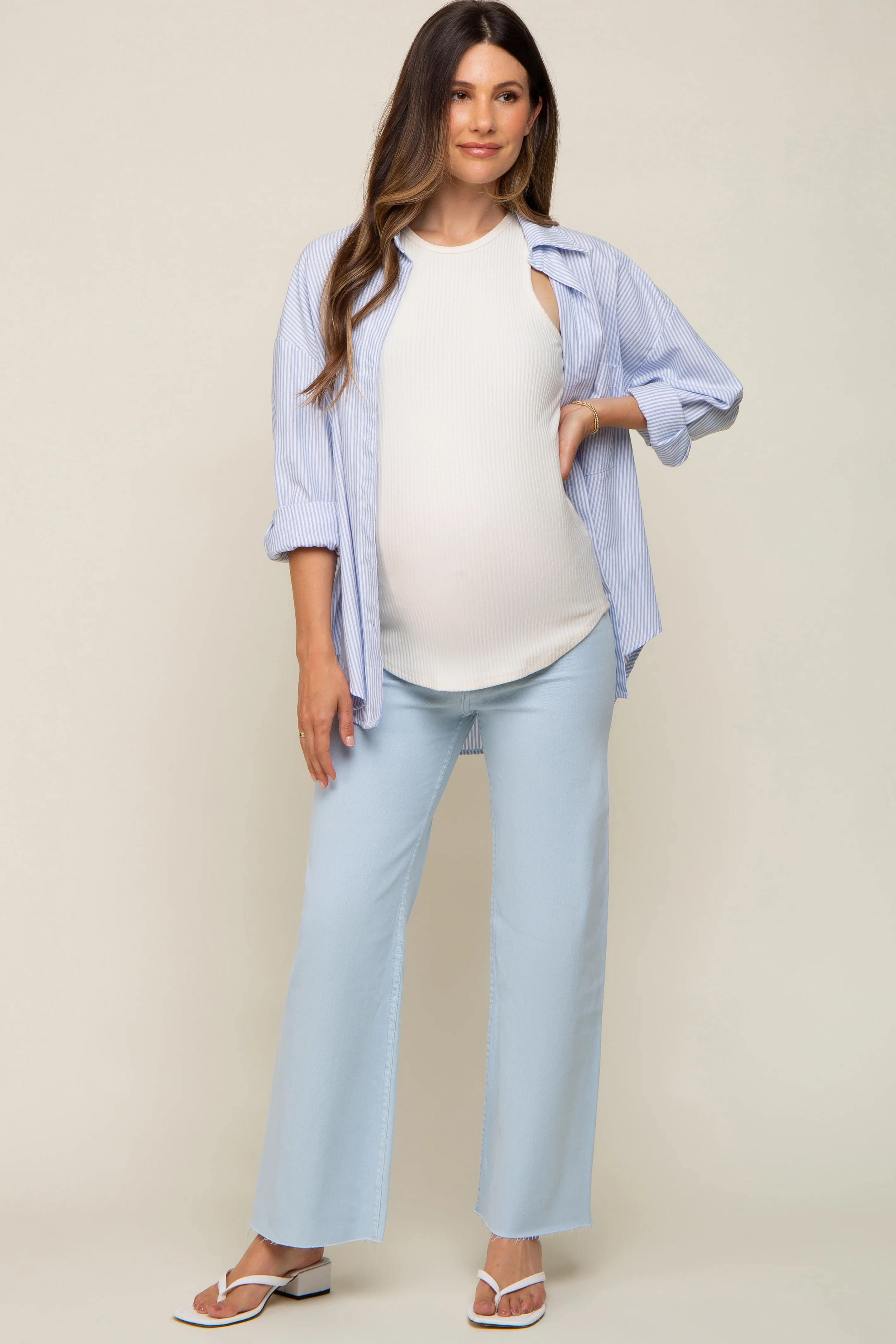 Light Blue Raw Hem Wide Leg Maternity Jeans | PinkBlush Maternity