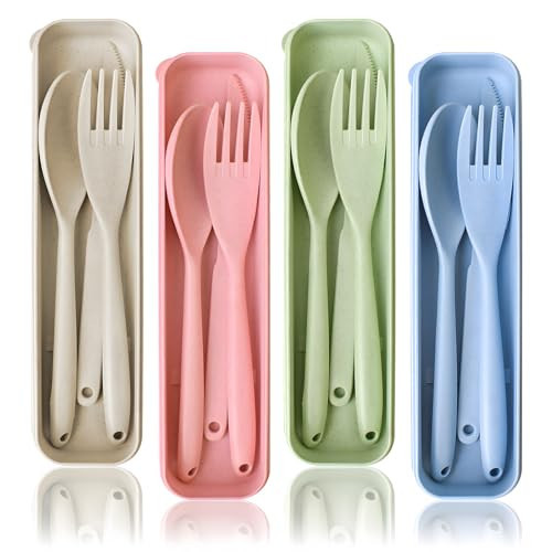 Lnrkai Large Camping Utensil Set, 4 Sets Reusable Utensils Set with Case, Plastic Cutlery Set Travel Set with Case for Travel Picnic Camping or Daily Use | Amazon (US)