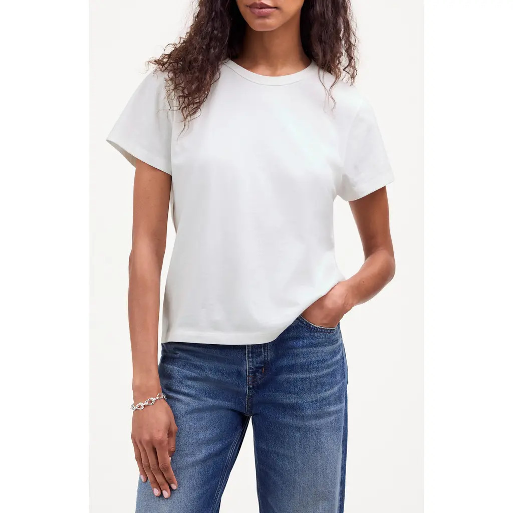 Madewell Perfect Crewneck T-Shirt in Eyelet White at Nordstrom, Size Large | Nordstrom
