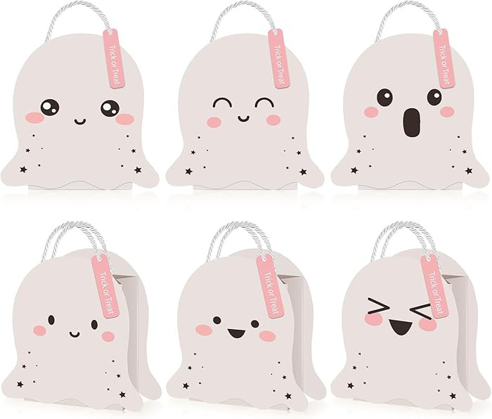 Motipuns 24 Pcs Halloween Ghost Bags Pink Halloween Ghost Goodie Bags Trick or Treat Pastel Party... | Amazon (US)