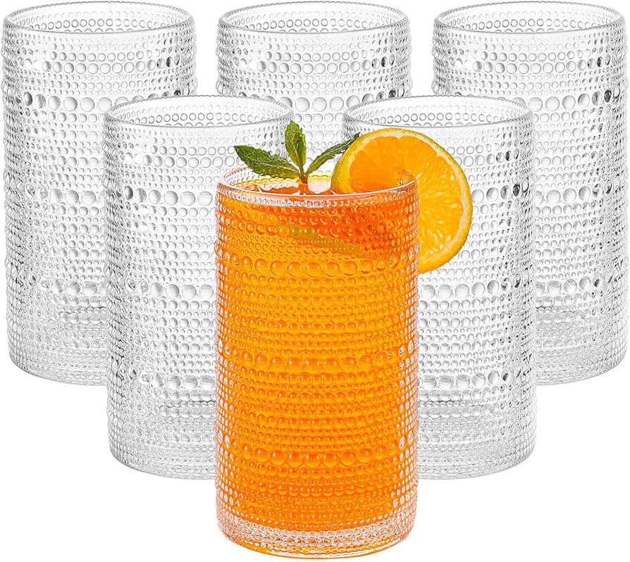 Large Vintage Hobnail Drinking Glasses Set of 6, 16oz Clear Highball Glasses Cups, Kitchen Water ... | Amazon (US)