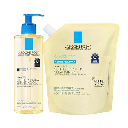 Bundle of La Roche-Posay Lipikar AP+ Gentle Foaming Cleansing Oil 400ML + Refill, Gentle Oil Cleanser for Face and Body Formulated with Niacinamide, Long-Lasting 24-hour Hydration | Amazon (US)