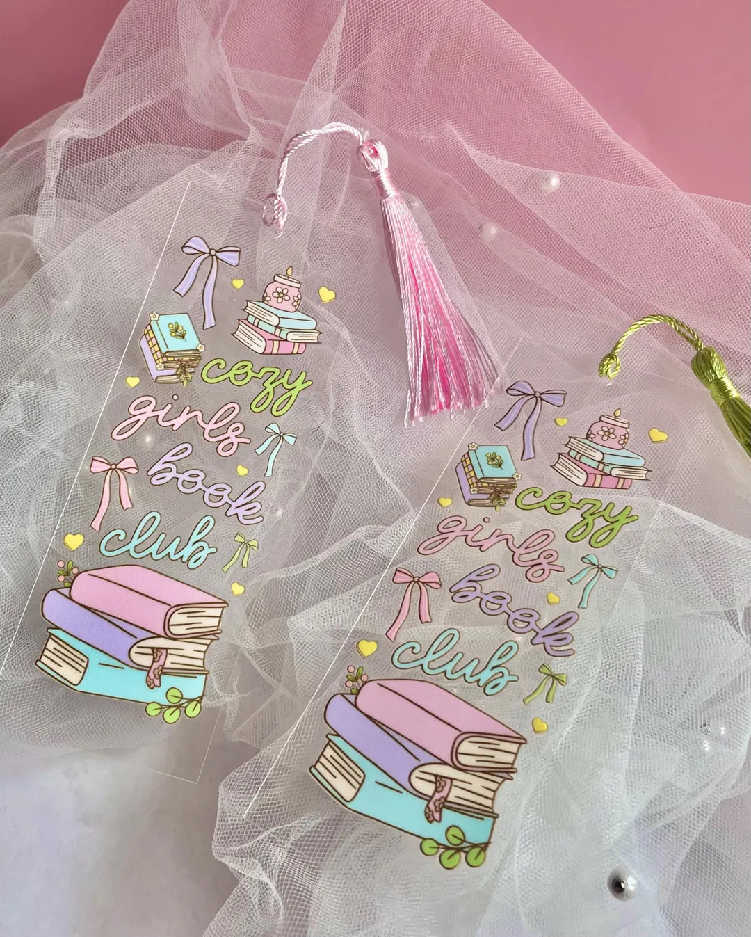 Cozy Girls Book Club Bookmark – Pastel Acrylic Bookmark With Tassel, Aesthetic Bookish Gift for... | Etsy (US)