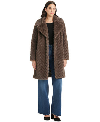 Jones New York Women's Chevron Textured Faux-Fur Coat, Exclusively at Macy's - Macy's | Macy's