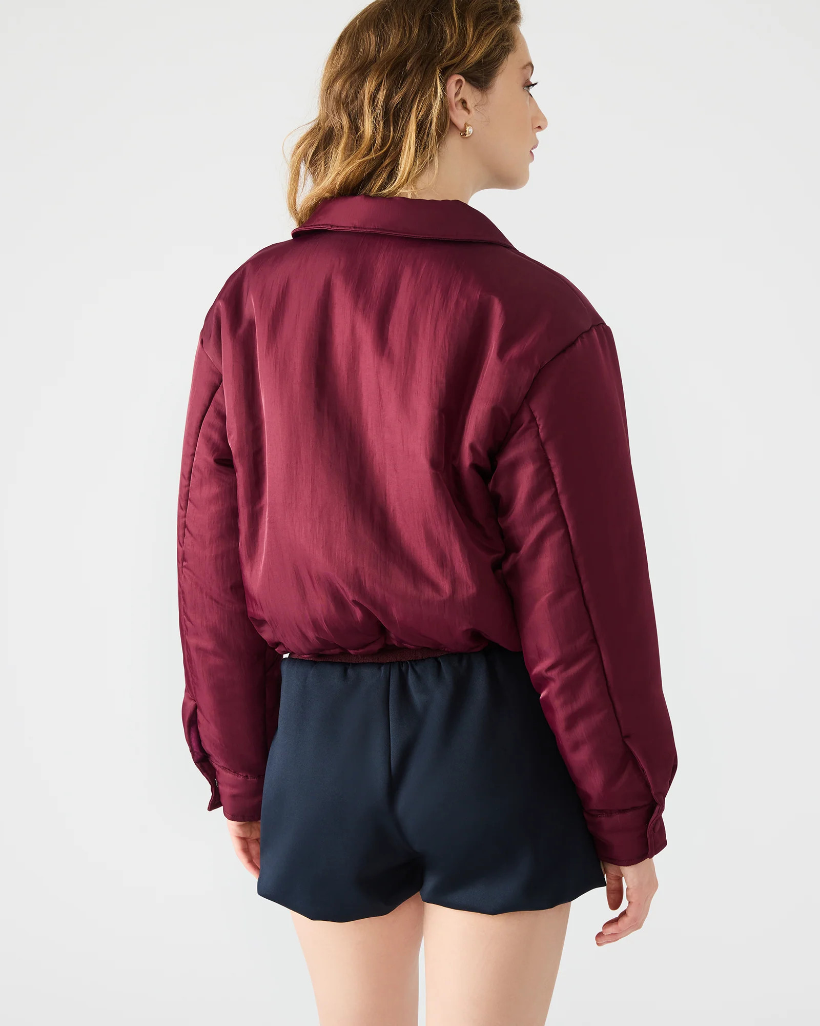 SELMA Wine Long-Sleeved Puffer Button-Up Women's Jacket | Steve Madden (US)