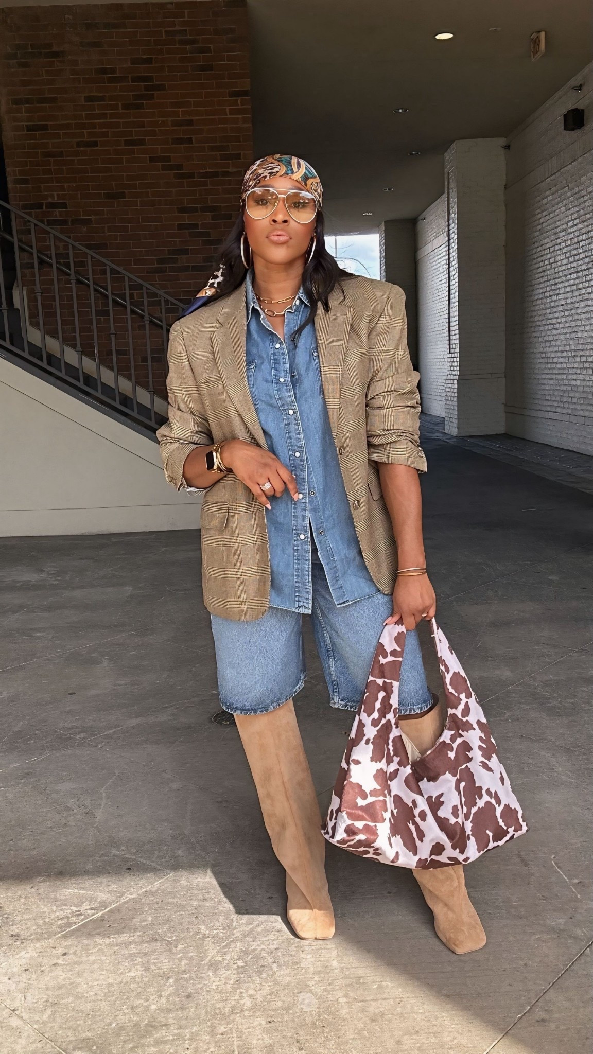 Denim on denim, but make it elevated. I layered an oversized chambray shirt dress under a classic neutral blazer for that effortlessly chic fall vibe. Finished the look with suede knee-high boots, gold accessories, and a statement printed bag that ties everything together 🤎

Perfect for brunch, shopping days, or casual meetings — it’s that mix of relaxed and refined that never goes out of style.

#LTKStyleTip #LTKFindsUnder50 #LTKItBag