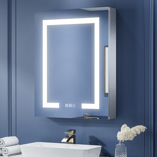 ExBrite LED Lighted Bathroom Medicine Cabinet with Mirror, 24 x 30 Inch, Recessed or Surface Mount, Anti-Fog, Stepless Dimming, Color Temperature Adjustment, 2 Outlets, Storage Shelves, Left Hinge | Amazon (US)