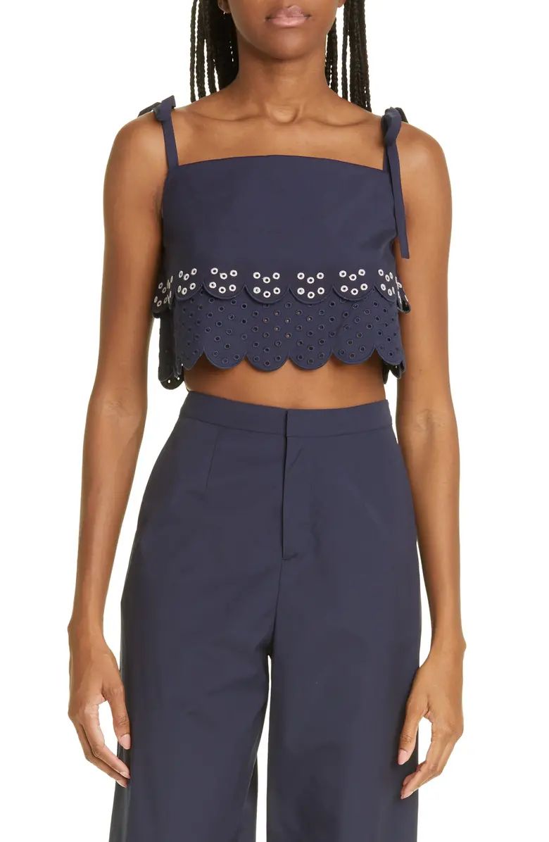 JASON WU Tie Strap Eyelet Scallop Crop Tank | Nordstrom | Nordstrom
