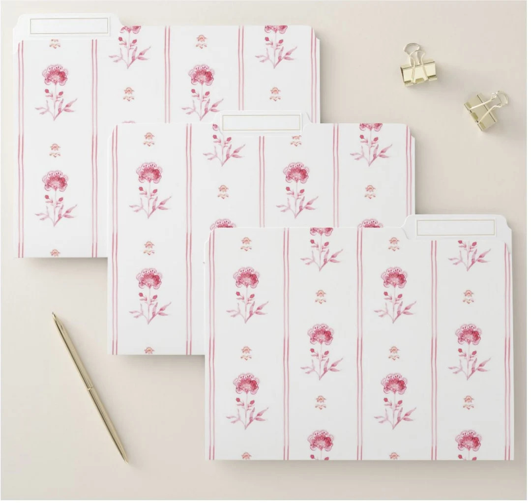 File Folders: French Wallpaper Floral Pink | Etsy (US)