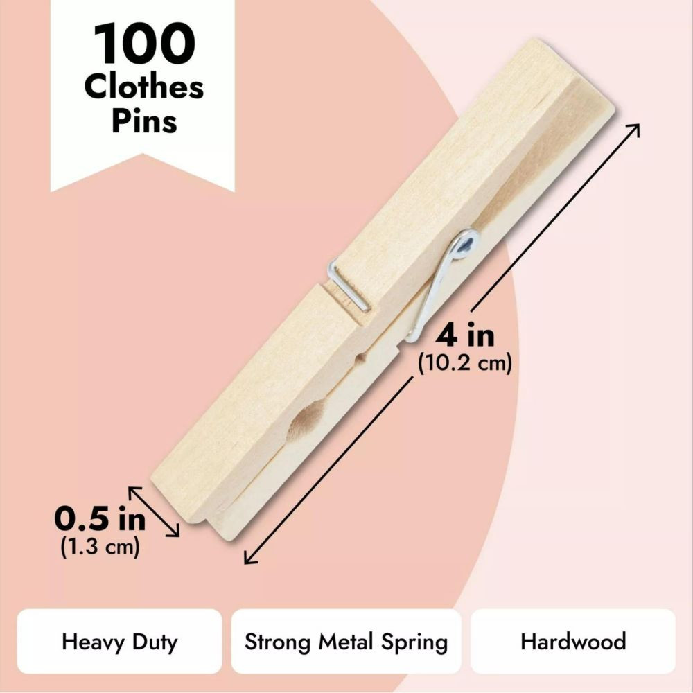 100 Pack Large Wooden Clothes Pins, 4-Inch Wood Clothespins For Crafts Bulk Cream | Oriental Trading Company