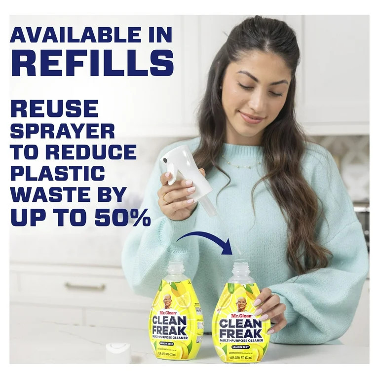 Mr. Clean Clean Freak All Purpose Cleaner Spray, Multi-Surface Cleaning, Lemon, 16 fl oz | Walmart (US)