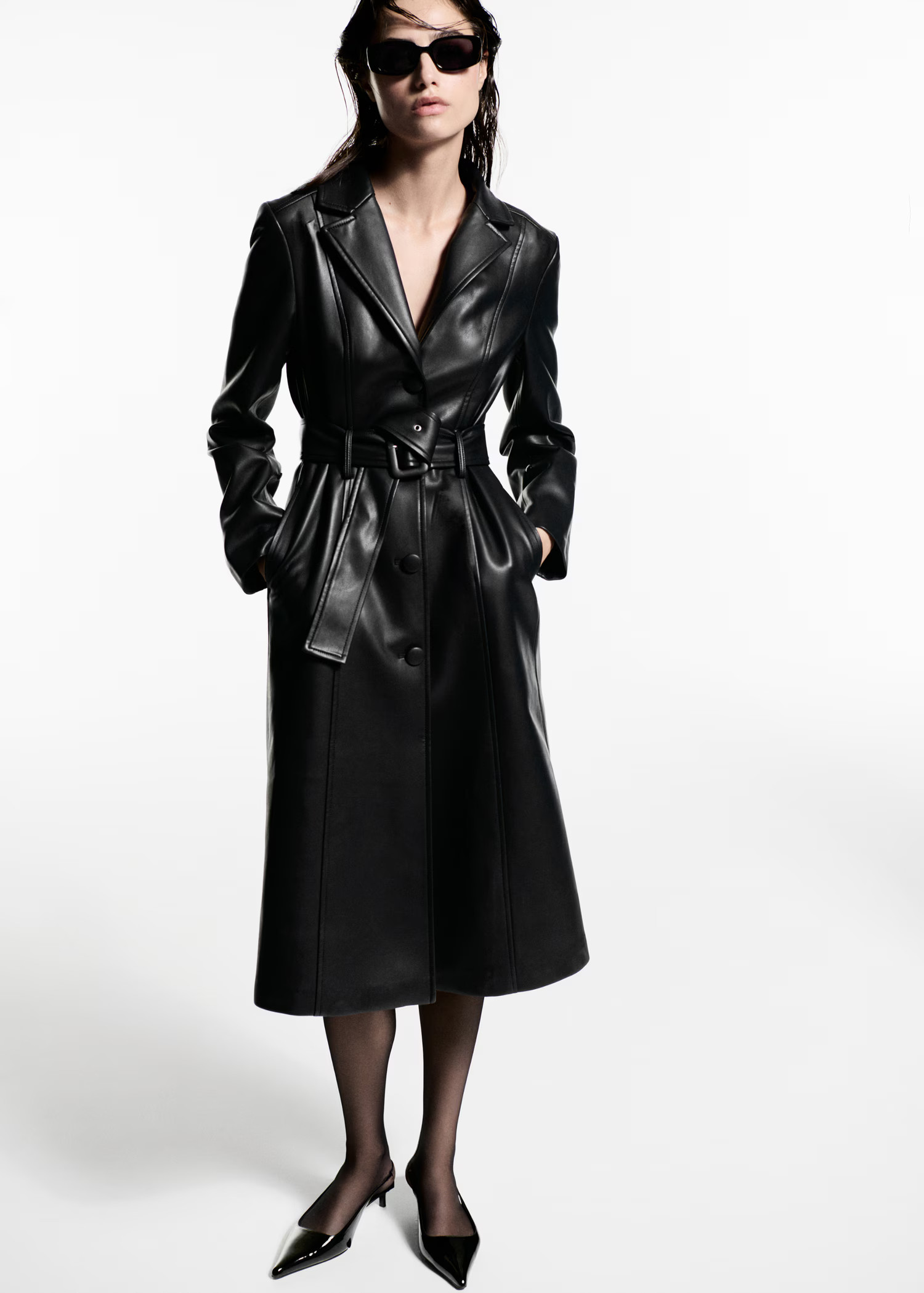 Leather-effect coat with fur-effect trim - Women | MANGO USA | Mango (US/MX/AU)