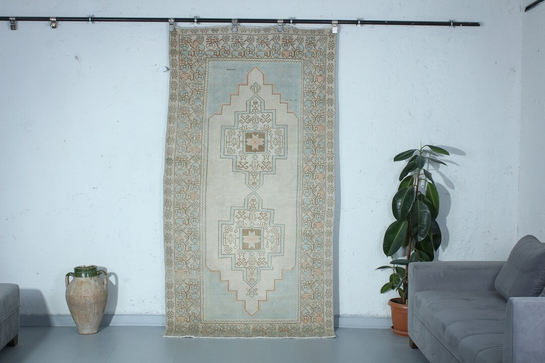 Light Blue Rug, Area Rug 3'10x7'5 Feet, Vintage Wool Rug, Hand Knotted Rugs, Bedroom Rug, Entrway... | Etsy (US)