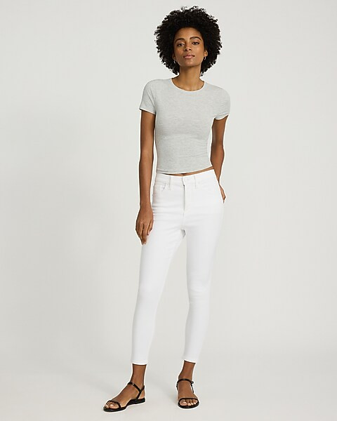High Waisted White Cropped Skinny Jeans | Express