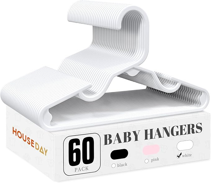 HOUSE DAY Plastic Baby Hangers for Closet 60 Pack, Durable Plastic Kids Hangers for Baby Clothes,... | Amazon (US)
