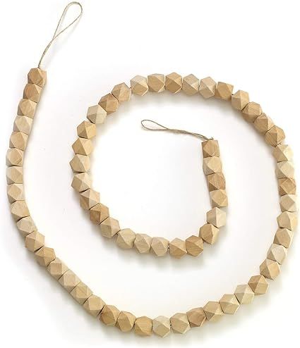 Geometric Natural Wood Bead Garland | Christmas Halloween Thanksgiving Everyday Decor | Wooden Ne... | Amazon (US)