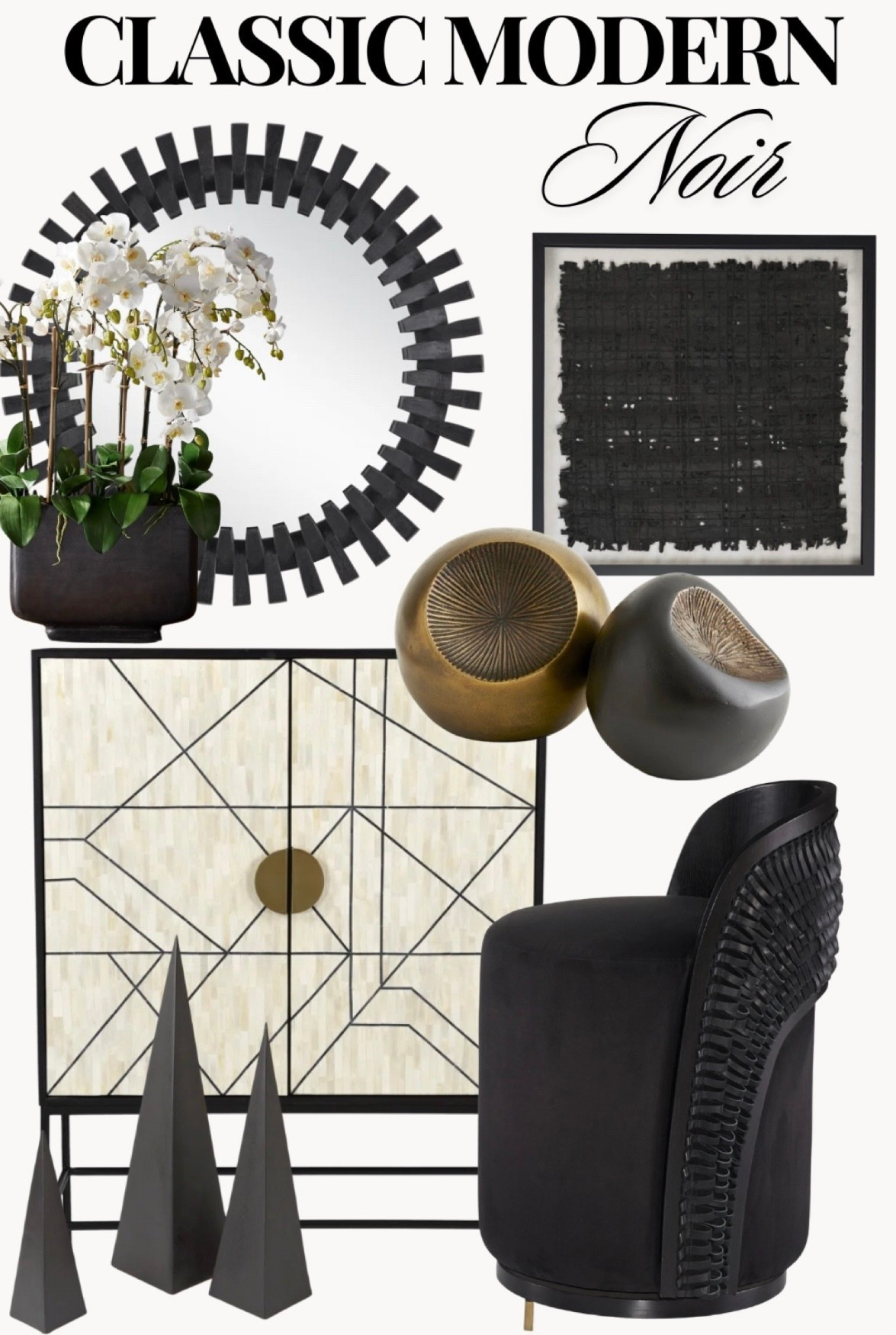 I’m completely obsessed with this classical Noir vibe! Sleek lines, bold contrast, and sculptural elements make every piece feel like art. This mood board is giving luxe, edgy, and elevated all at once—and I want to live in it!

#LTKSeasonal #LTKStyleTip #LTKHome