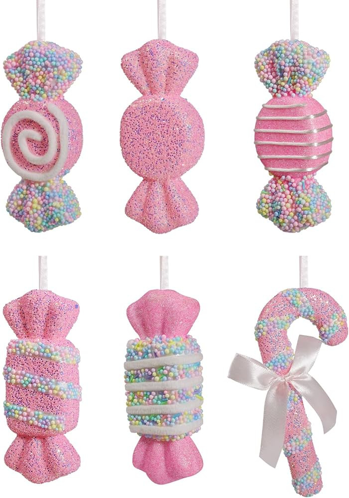 Christmas Lollipop Ornaments 6pcs 8inch Glitter Pastel Color Candy Christmas Tree Hanging Ornamen... | Amazon (US)
