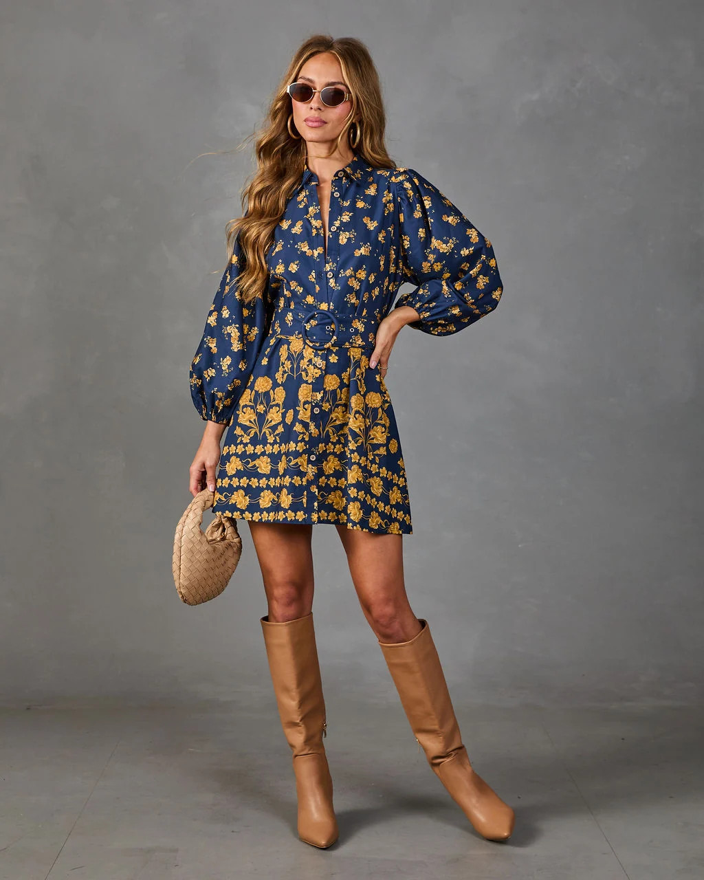 Golden Meadow Belted Floral Mini Shirt Dress | VICI