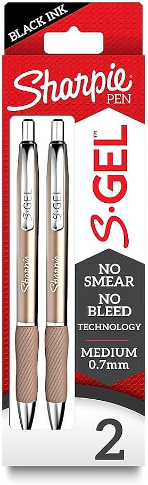 SHARPIE S-Gel Metal RT Gel Pen, 0.7mm Medium Point, Champagne Barrel, Black Ink, 2/Pack | Amazon (US)