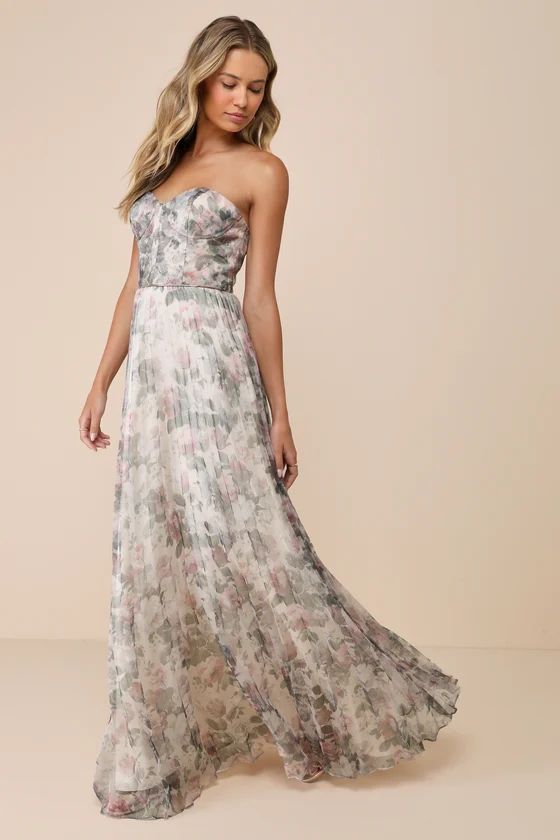 Most Beautiful Day Ivory Multi Floral Print Organza Maxi Dress | Lulus