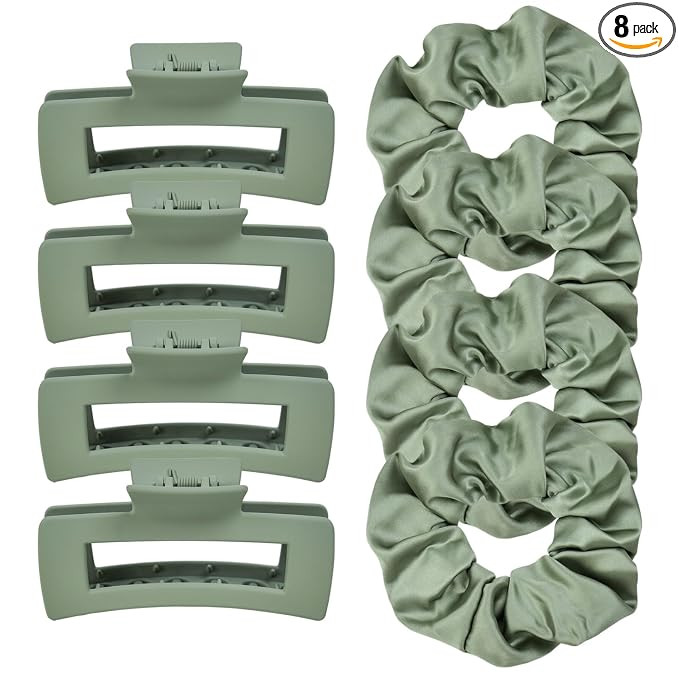 8Pcs Hair Clips and Scrunchies Set for Women - 4 Medium Non-Slip Matte Square Claw Clips, 4 Large... | Amazon (US)