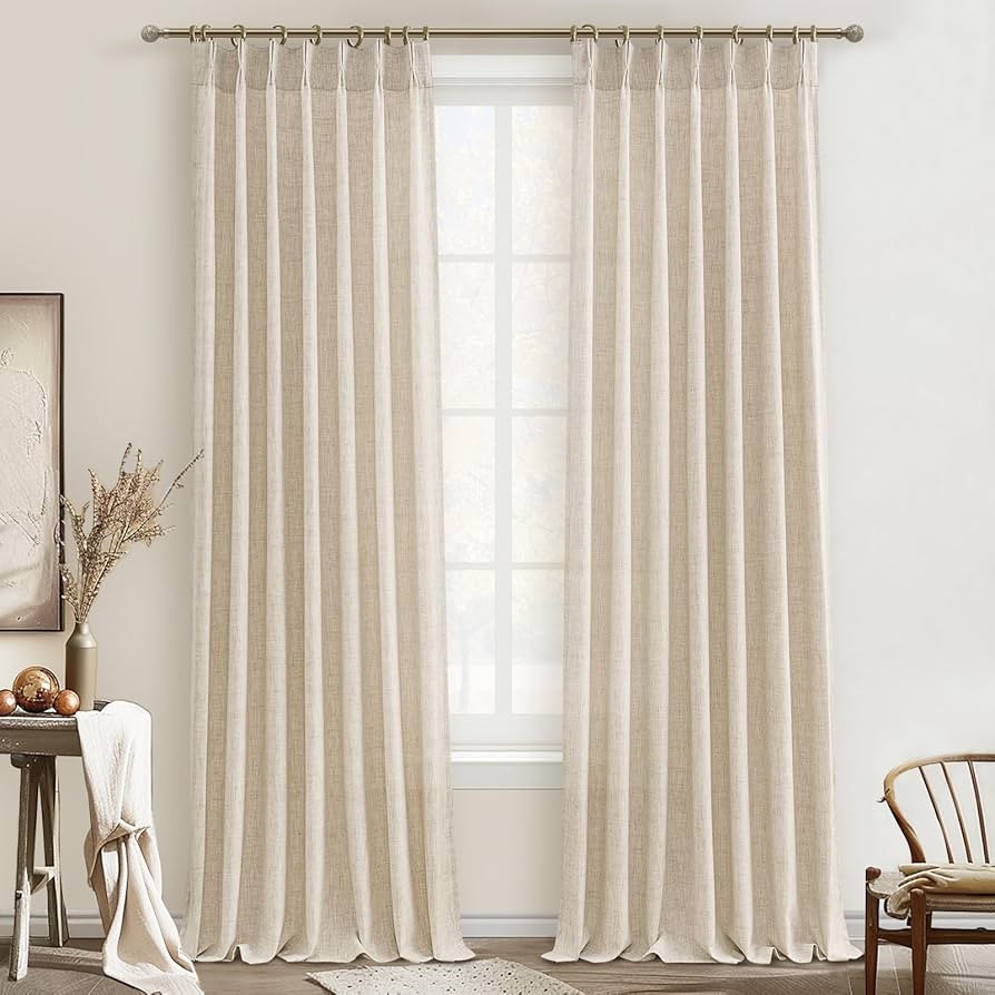 96 Inch Curtains 2 Panel Set, Modern Linen Pleat Back Tab Dining Room Window Curtains Light Filte... | Amazon (US)