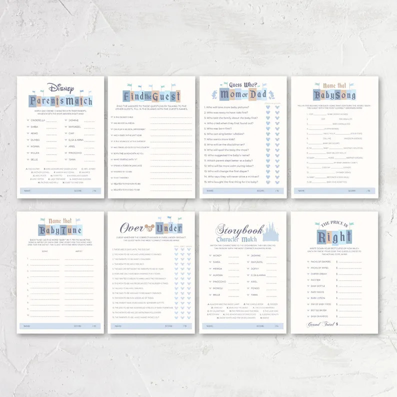 Printable Baby Shower Game Bundle, Disneyland Baby Shower Game Sign, Happiest Baby Shower on Eart... | Etsy (US)