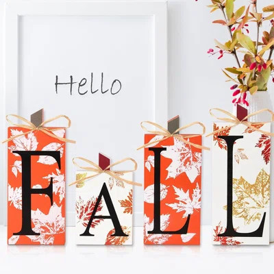 Fall Decorations For Home - 4 PCS Wood Fall Lettered Pumpkin Sign Block Set Autumn Centerpieces Decor For Tables Tabletop Desk Tiered Tray Farmhouse H | Wayfair North America