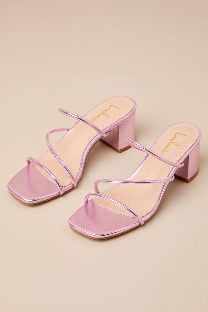 Questa Pink Metallic Strappy High Heel Slide Sandals | Lulus