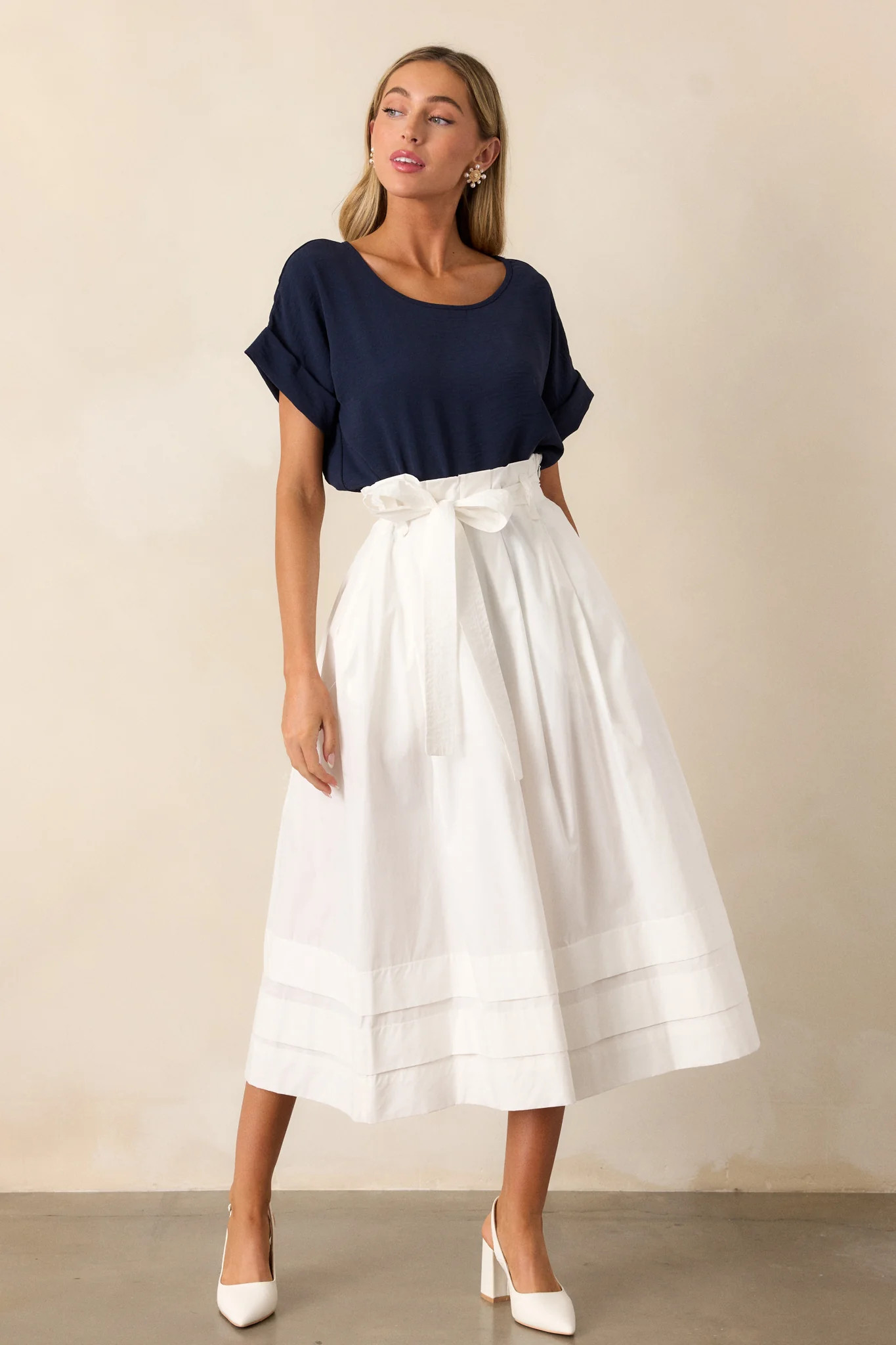 Glimpse In Time 100% Cotton White Palazzo Pants | Red Dress