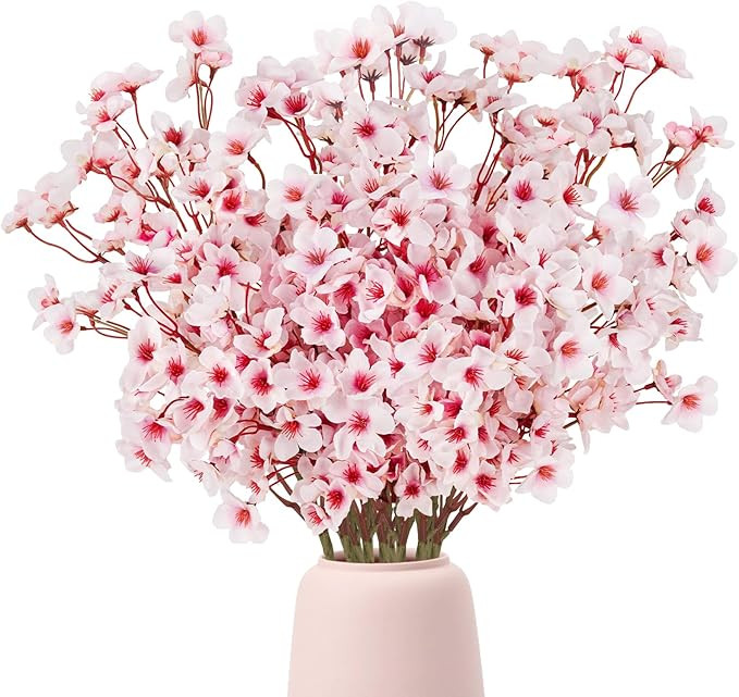 Artificial Cherry Blossom Branches, 12 Pcs Faux Silk Cherry Blossom Flowers Fake Spring Cherry Bl... | Amazon (US)