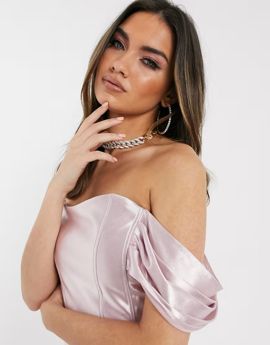 ASOS DESIGN co-ord off shoulder crop in pink | ASOS (Global)