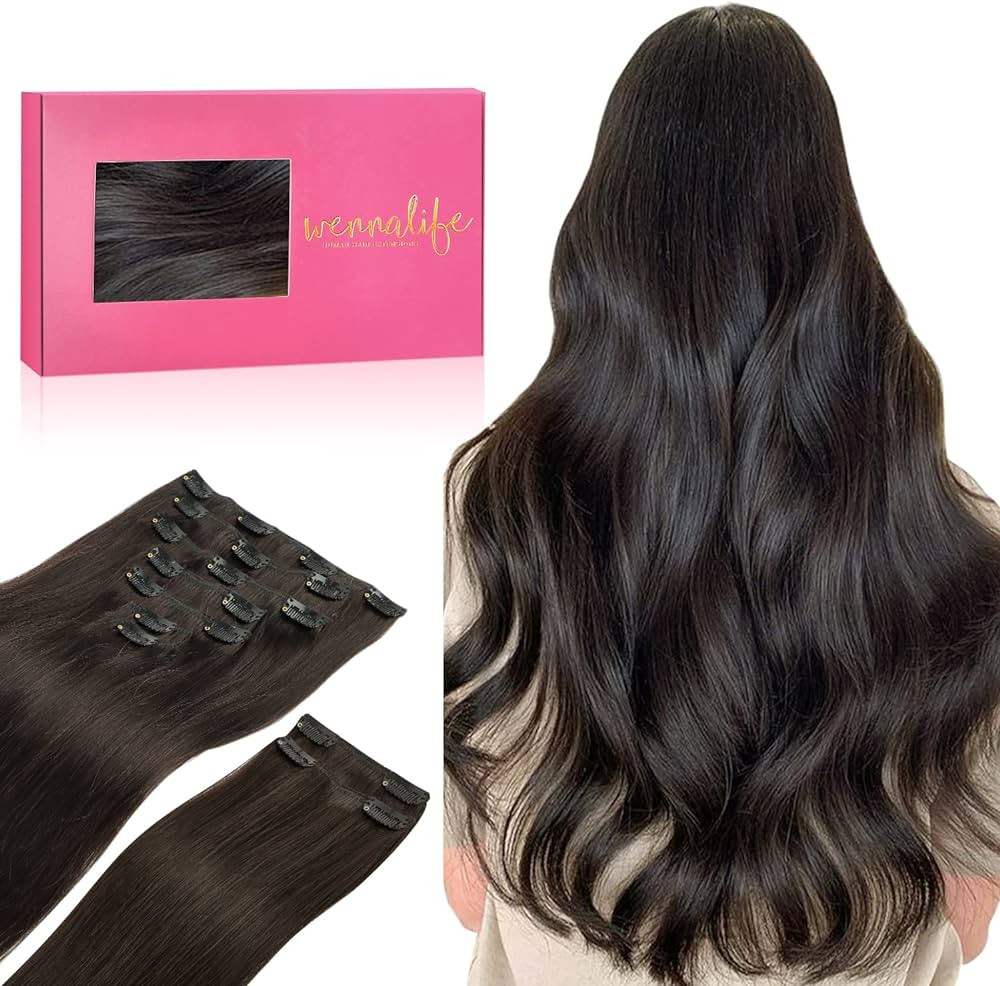 WENNALIFE Clip in Hair Extensions Human Hair 18 Inch 150g 9pcs Dark Brown Hair Extensions Clip in... | Amazon (CA)