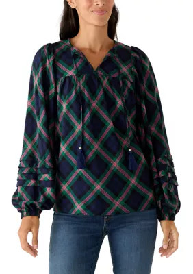 Women's Sleeve Details Tie Neck Peasant Blouse | Belk