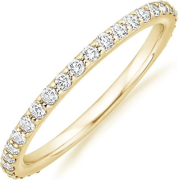 PAVOI 14K Gold Plated Eternity Ring | Stackable Cubic Zirconia Gold Band Ring | Dainty Diamond-In... | Amazon (US)